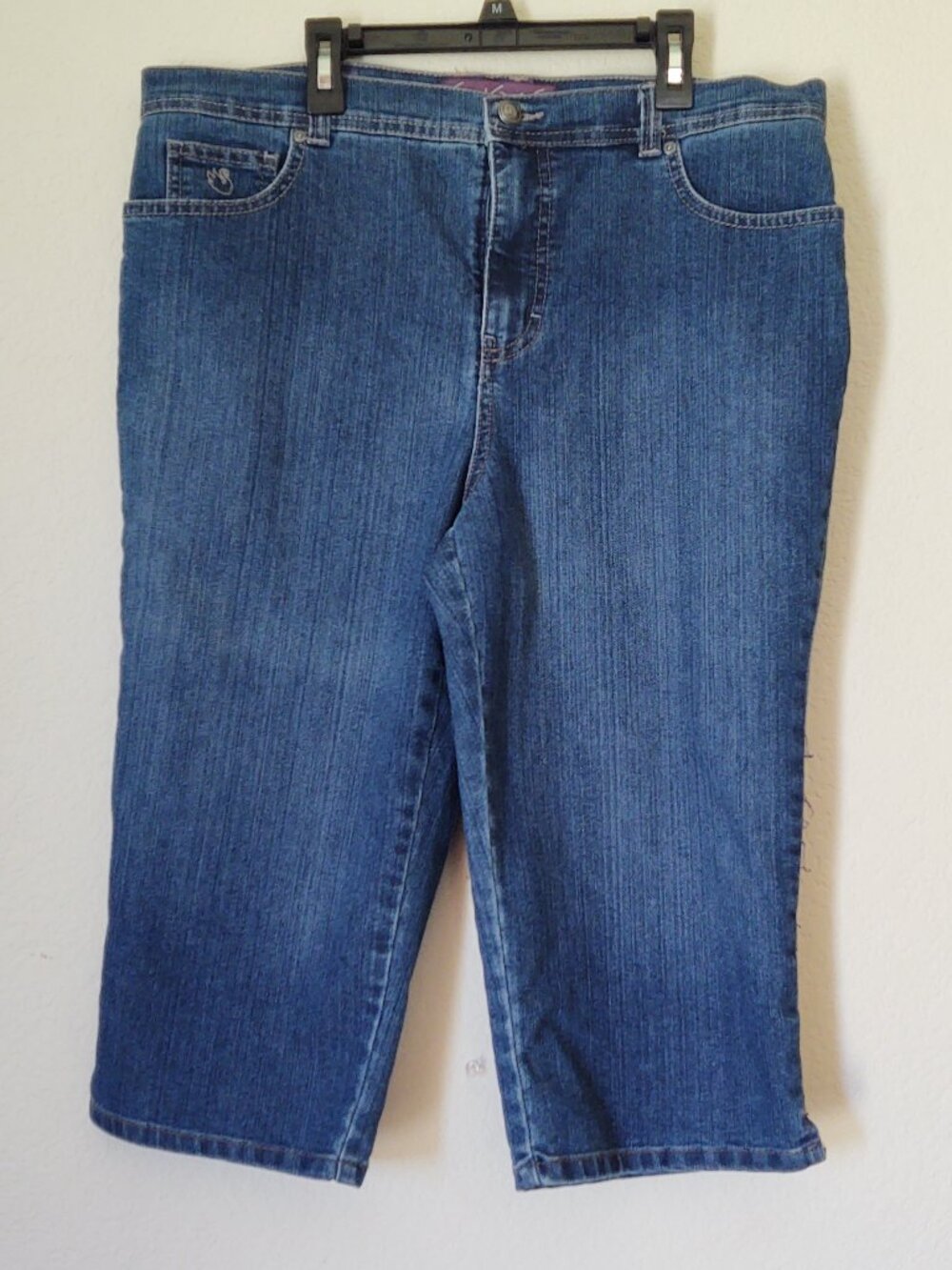 GLORIA VANDERBILT SIZE 16 Petite CAPRI JEANS PANTS 5 POCKET EMBROIDERED STUDDED